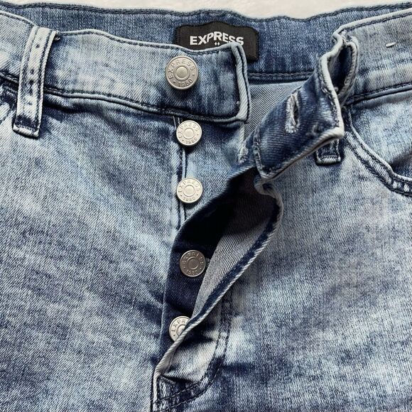 Express Denim Shorts Women's Repreve Stretch Shortie High Rise Frayed Blue Sz 10 - Picture 9 of 13